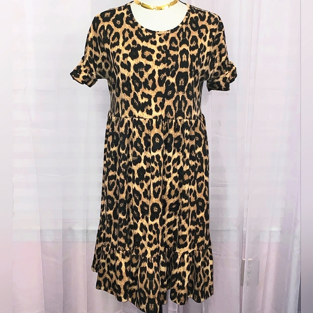 Leopard Cheetah Dress Pretty Babydoll Styled Ruffled Sleeves and Bottom …